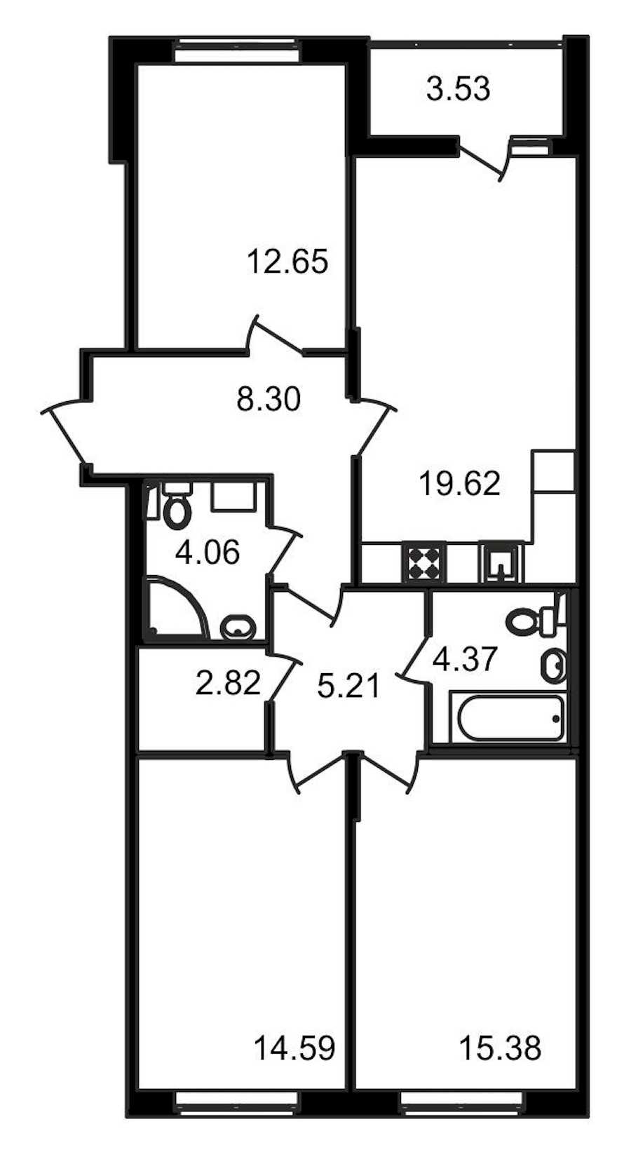 Трехкомнатная квартира в : площадь 90.53 м2 , этаж: 2 – купить в Санкт-Петербурге
